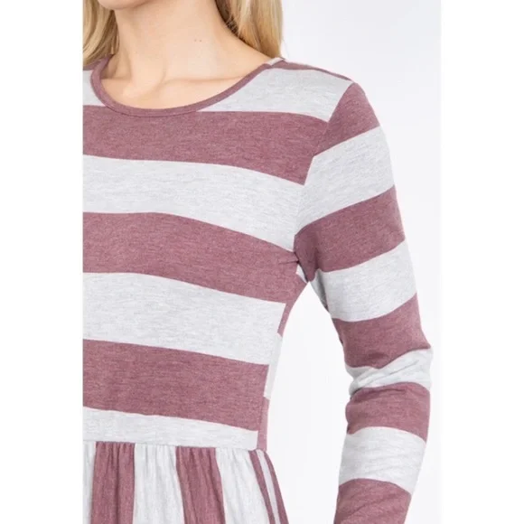 Perfect Peach Lightweight Long Sleeve Striped A Line Dress with Pockets - Picture 6 of 9